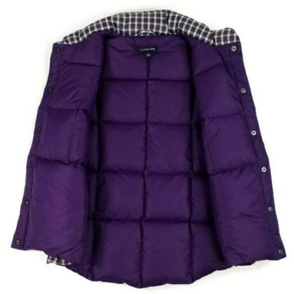 Lands' End Purple Plaid Snap Front Down Fill Puffer Vest Womens Medium 10-12 EUC - Picture 8 of 10